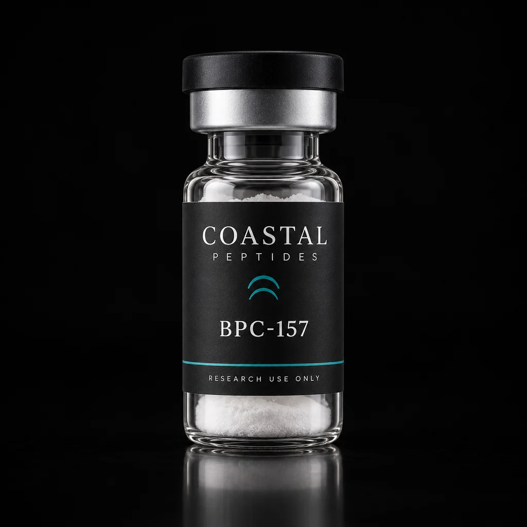 BPC-157 vial packaging concept; sold as a 10-vial pack