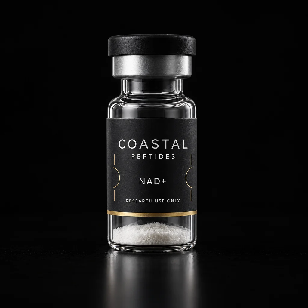 NAD+ vial packaging concept; sold as a 10-vial pack